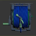 Durable Hardware Tool Hose Reel With Blue Hose Green Components And Metal Frame