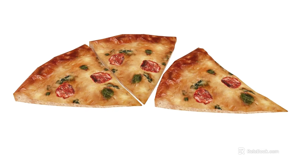 Delicious Pizza Slices With Pepperoni Fresh Basil Leaves And Cheesy Golden Crust 3d model 