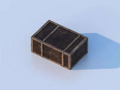 Brown Wooden Box With Textured Surface And Metal Clasps On Light Blue Background 3d model