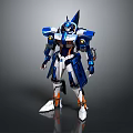 Futuristic Blue White Orange Mecha Game Movie Character With Sharp Head And Armor