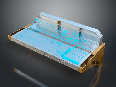 Futuristic Holographic Console Display With Blue Interface Transparent Panel And Metallic Base 3d model