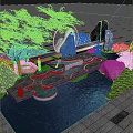 Serene Courtyard Landscape With Water Feature Rockery Koi Fish Stone Lantern And Red Leaf Tree
