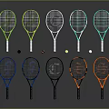 Colorful Tennis Rackets with Various Designs and Tennis Balls on