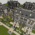 Luxurious Townhouse Exterior With Stone Construction Porch Columns Symmetrical Design And Lawn Front Yard