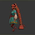 Cute Child With Red Ram Horns Long Red Hair Colorful Turquoise Top And Blue Skirt