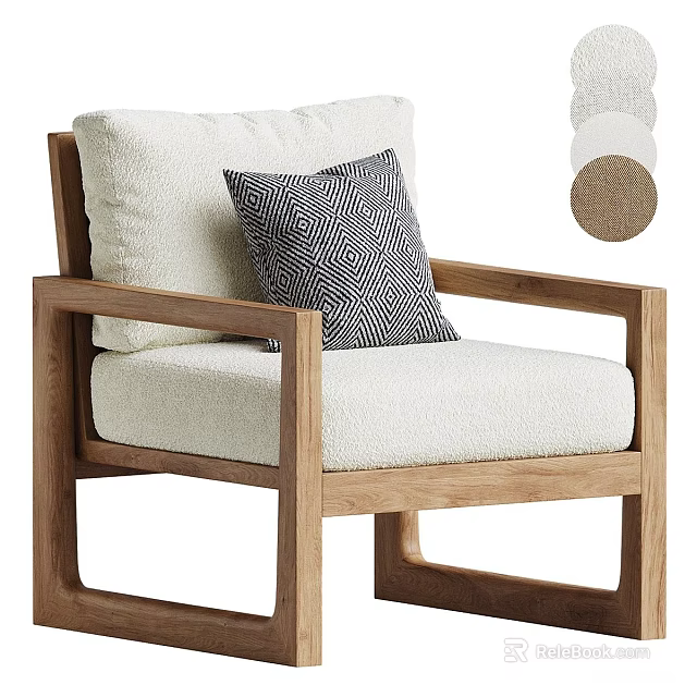 Wooden Frame Accent Chair With Cream Cushion And Black White Geometric Pillow Color Options 3d model 