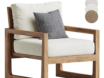 Wooden Frame Accent Chair With Cream Cushion And Black White Geometric Pillow Color Options 3d model