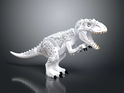 White Dinosaur Doll with Patterned Body Open Mouth Yellow Teeth and Black Claws 3d model