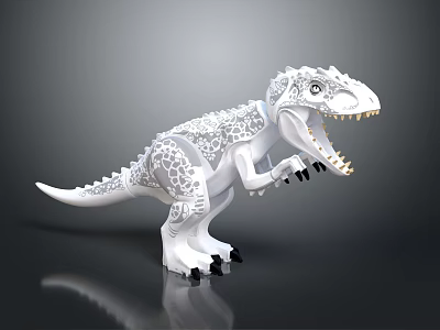 White Dinosaur Doll with Patterned Body Open Mouth Yellow Teeth and Black Claws 3d model