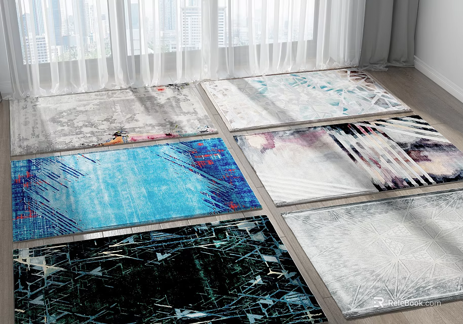 Colorful Abstract Pattern Square Rugs For Modern Living Room Floor Decor 3d model 