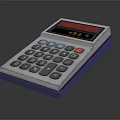 Vintage Calculator With Digital Display Showing 483.77 And Blue Buttons On Reflective Surface