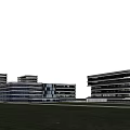 Modern Multiple Building Complex With Green Roofs And Surrounding Grassland Roads 3d model