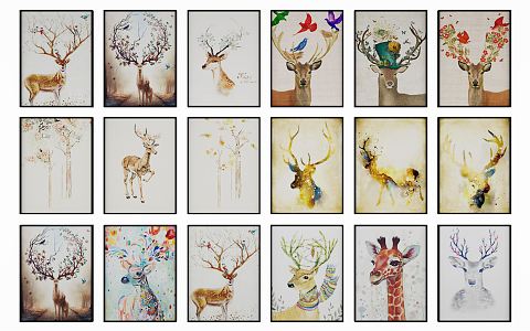 Nordic Animal Painting Deer Painting Combination 3d model