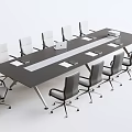 Sleek Modern Conference Table With Multiple Gray Office Chairs And Laptop Documents 3d model