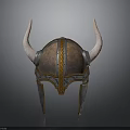 Viking Weapon Helmet With Horns Metal Leather And Golden Stripes Design