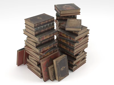 Old Stacked Books With Various Thickness Colors And Leather Covers 3d model