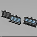Three Modern Metal Furniture Shelves with Handles and Reflective Surface Design