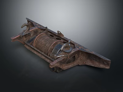 Old Rusted Mechanical Metal Part With Coiled Spring And Frame Structure 3d model