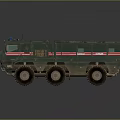Military Green Six Wheel Vehicle With Red Stripes And Blue Emergency Lights