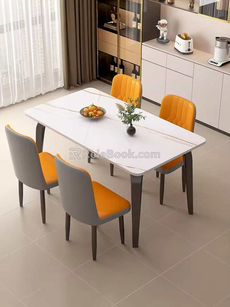 Modern Light Luxury Cream Dining Table Combination Iron 3d model