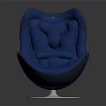 Blue Modern Leisure Chair With Stylish Curved Backrest Silver Round Metal Base Plush Upholstered Seat