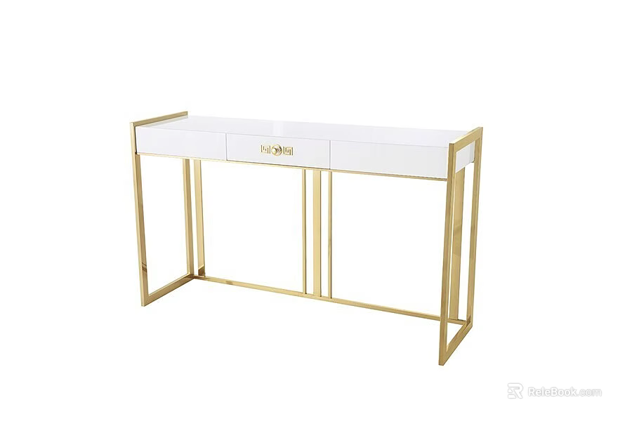 Elegant Entryway Console Table With Gold Metal Frame And White Storage Drawers 3d model 