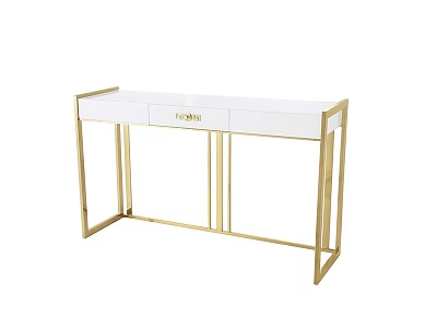 Elegant Entryway Console Table With Gold Metal Frame And White Storage Drawers 3d model