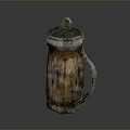 Vintage Wooden Jug With Metal Lid And Distressed Texture For Home Decoration