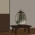 Japanese Style Table Lamp With Paper Shade Wooden Frame Bamboo Leaf Pattern In Light Room And Wooden Floor