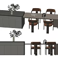 Modern Dining Table Set with Wooden Chairs Sideboard Cabinet Vase and Magazine