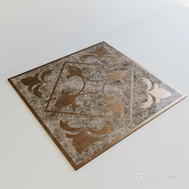 Square Brown And Gold Patterned Floor Tile With Geometric Leaf Design 3d model