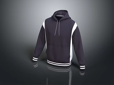 Navy Blue Hoodie With White Stripes On Sleeves Cuffs And Hem For Casual Wear 3d model