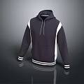 Navy Blue Hoodie With White Stripes On Sleeves Cuffs And Hem For Casual Wear