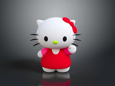 Hello Kitty Character With White Body Red Bow Black Whiskers And Red Dress 3d model