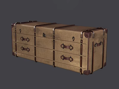 Classic Vintage Leather Trimmed Trunk With Metal Clasps And Storage Compartments 3d model