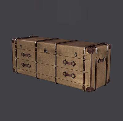 Classic Vintage Leather Trimmed Trunk With Metal Clasps And Storage Compartments 3d model