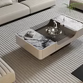 Contemporary Coffee Table With Marble Top Tray Cup And Plant In Modern Living Room