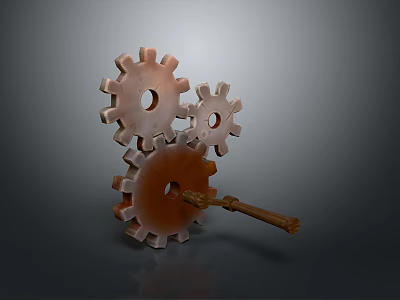 Hardware Tools Featuring Interlocking Copper Colored Gears And Metal Shaft Mechanism 3d model