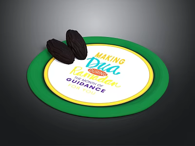 Making Ramadan Dua Guidance Label On Green Plate With Dark Chocolates 3d model