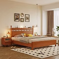 Natural Solid Wood Double Bed With Full Bedding For Warm Cozy Home Bedroom Design