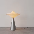 Modern Table Lamp With Silver Conical Base And Yellow Lampshade On Gray Table 3d model