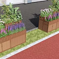 Wooden Flower Planters With Vibrant Purple Pink Flowers For Outdoor Street