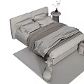 Modern Double Bed With Linen Bedding Blanket Side Table And Rug 3d model