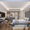 Modern Hotel Room Interior With Comfortable Bed Sofa Work Desk TV And Stylish Lighting Decor