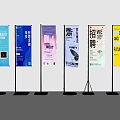 Standing Banner Display With Various Advertisement Designs And Text Content 3d model
