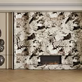 Modern TV Backdrop With Marble Pattern Fireplace And Metallic Spherical Decor 3d model