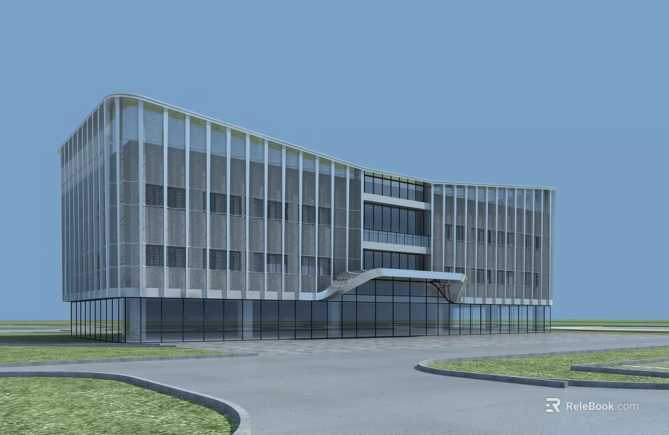Modern Sales Office Building With Glass Curtain Wall And Contemporary Exterior Design 3d model 