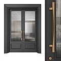 Modern Black Double Doors With Textured Glass Panels And Sleek Frame