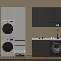 Modern Balcony Cabinet Combination With Washing Machine Dryer Sink And Wall Cabinets