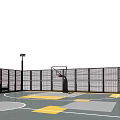 Outdoor Basketball Court Enclosed With Fence And Lighting Poles Surrounding Greenery